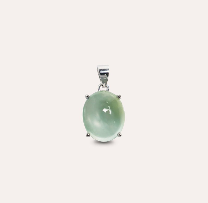 安珠 葡萄石 綠色 橢圓 蛋面 9*11mm 墜子 經典系列 Oval P 寶石 - 項鍊 - 銀 綠色