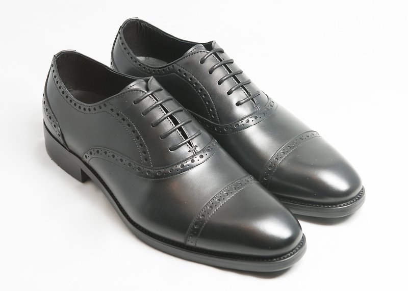 LMdH hand-painted calfskin leather capeto embossed Oxford shoes leather shoes men's shoes-black - รองเท้าอ็อกฟอร์ดผู้ชาย - หนังแท้ สีดำ