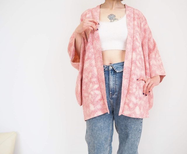 春色Pink Silk 100 Kimono, Vintage ...