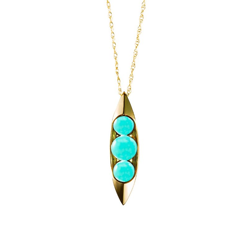 Pea in a Pod Turquoise Necklace, Amazonite Teal Gemstone Necklace, Trinity Stone - Collar Necklaces - Precious Metals Blue