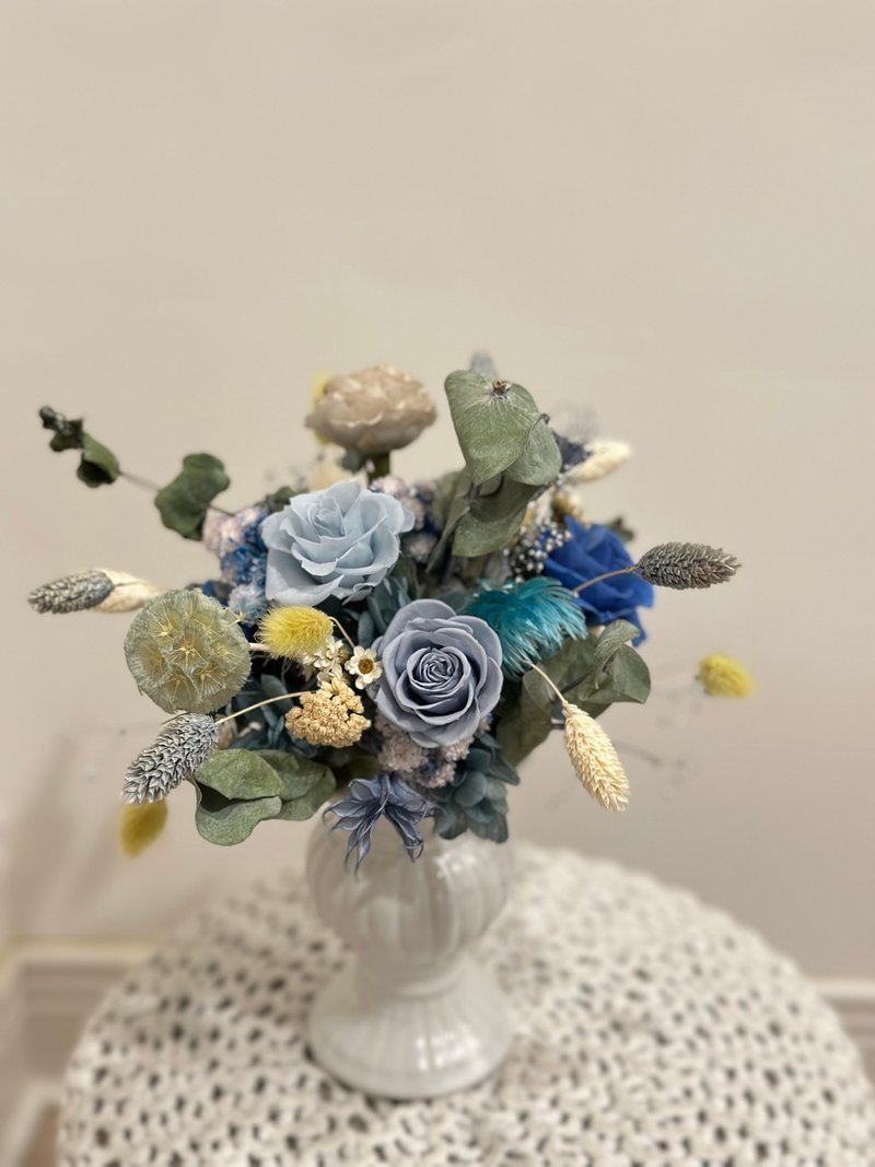 Retro blue everlasting potted flowers for home decoration and Christmas gifts - ตกแต่งต้นไม้ - พืช/ดอกไม้ 