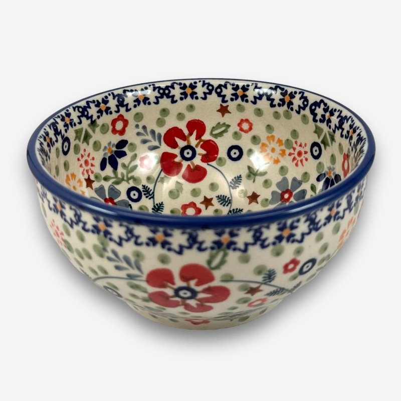 Polish hand-painted pottery-rice bowl 13cm floral skirt series designer style - ถ้วยชาม - ดินเผา หลากหลายสี