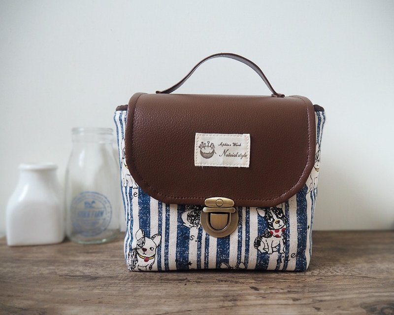 | Large Camera Bag | Padded Bag for Mirrorless/Compact Cameras (Blue Stripe French Bulldog) BZ70 - กระเป๋ากล้อง - ผ้าฝ้าย/ผ้าลินิน สีน้ำเงิน