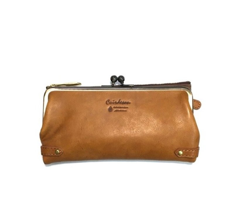 Long wallet slim long leather leather unisex Italian leather - กระเป๋าสตางค์ - หนังแท้ สีนำ้ตาล
