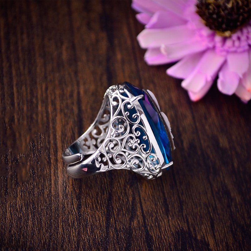 CAMEO Italian Handmade Shell Carving Light Jewelry-Gorgeous Big Diamond Shell Carving Ring-Luci-A56 - แหวนทั่วไป - โลหะ สีเงิน