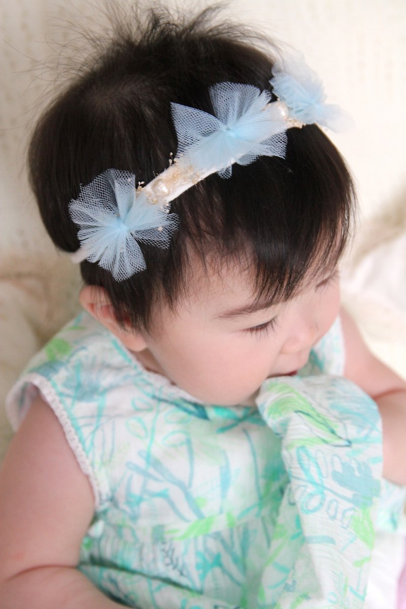 嬰兒頭帶 寶寶頭帶 嬰兒頭飾 頭飾 彌月禮物 彌月頭飾 百日宴頭飾 - 嬰兒帽子/髮帶 - 棉．麻 藍色