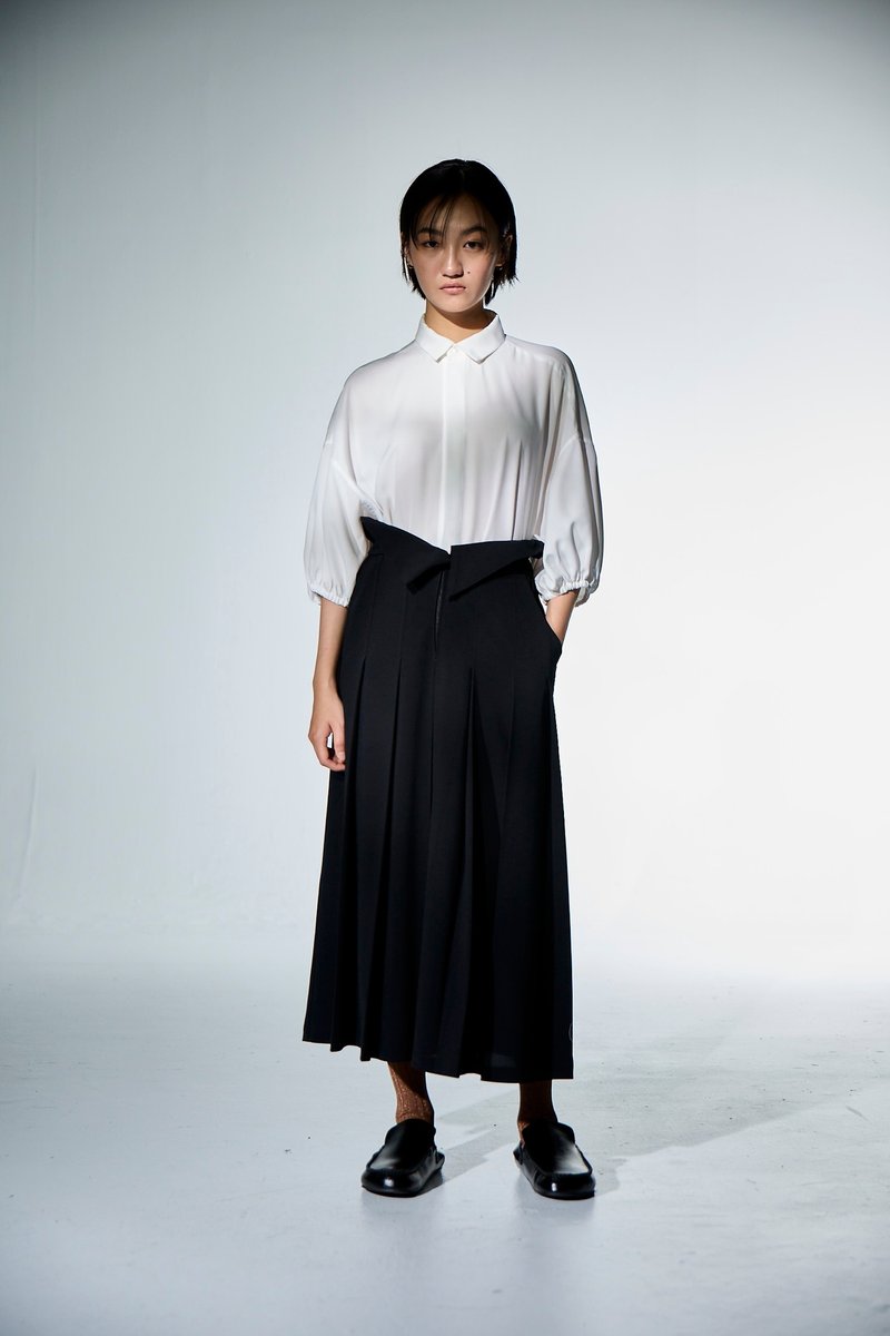 翻領百褶長裙 - 裙子/長裙 - 其他材質 