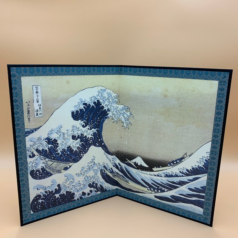 【屏風】浮世繪 葛飾北齋 神奈川沖浪裏 擺設 收藏 (中) - 擺飾/家飾品 - 紙 藍色