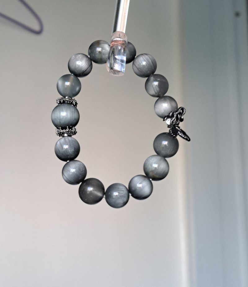 Collect Cat Eye Smooth Hair Rare Gray Blue Rabbit Hair Color Rabbit Hair Rabbit Hair Crystal 8mm Purifying Magnetic Field Healing Energy - Bracelets - Crystal Gray