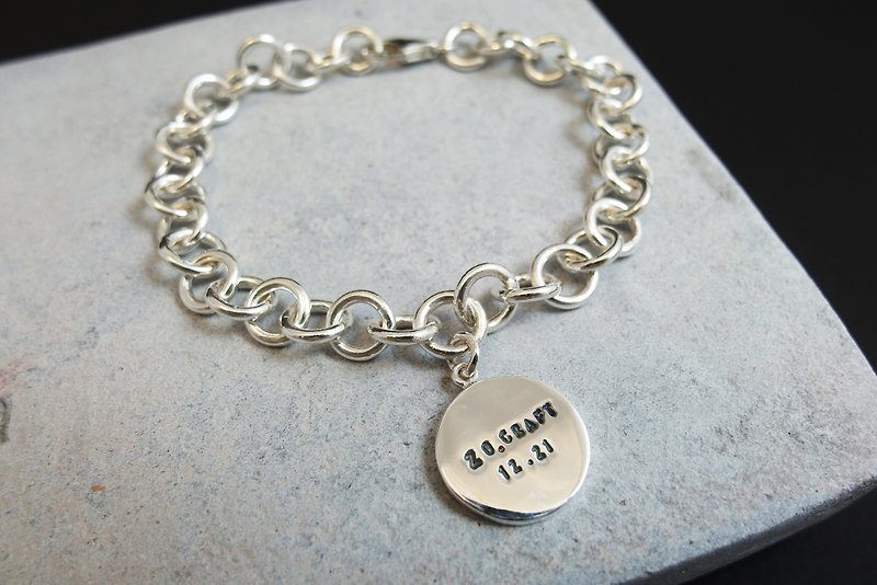 zo.craft brand round brand handmade chain bracelet/925 sterling silver - สร้อยข้อมือ - โลหะ สีเทา