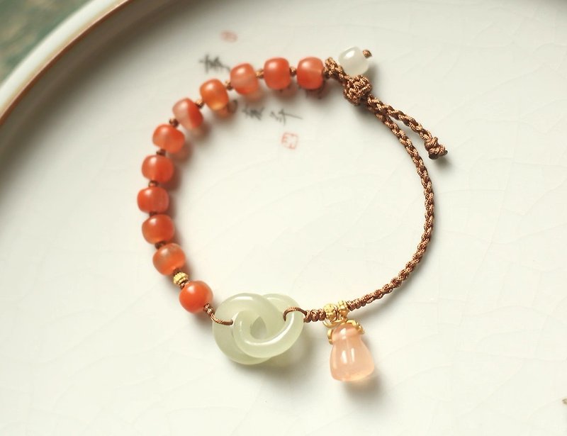 Natural raw mineral Baoshan Nanhong Hotan jade ring design bracelets - Bracelets - Semi-Precious Stones Red