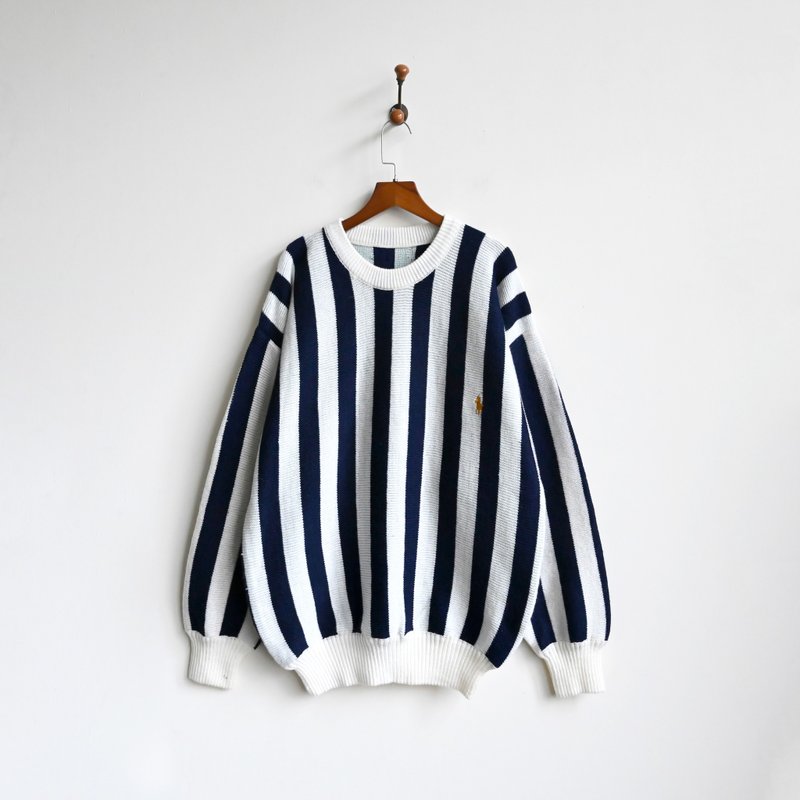 [Egg Plant Vintage] Striped Equestrian Woven Floral Loose Vintage Sweater - Women's Sweaters - Other Man-Made Fibers 