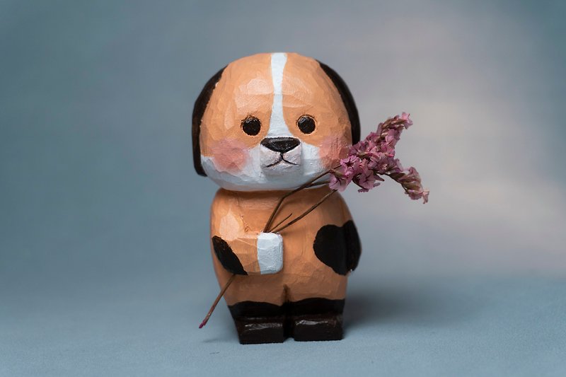子犬の木彫り飾り【バンバン】 - 置物 - 木製 ブラウン