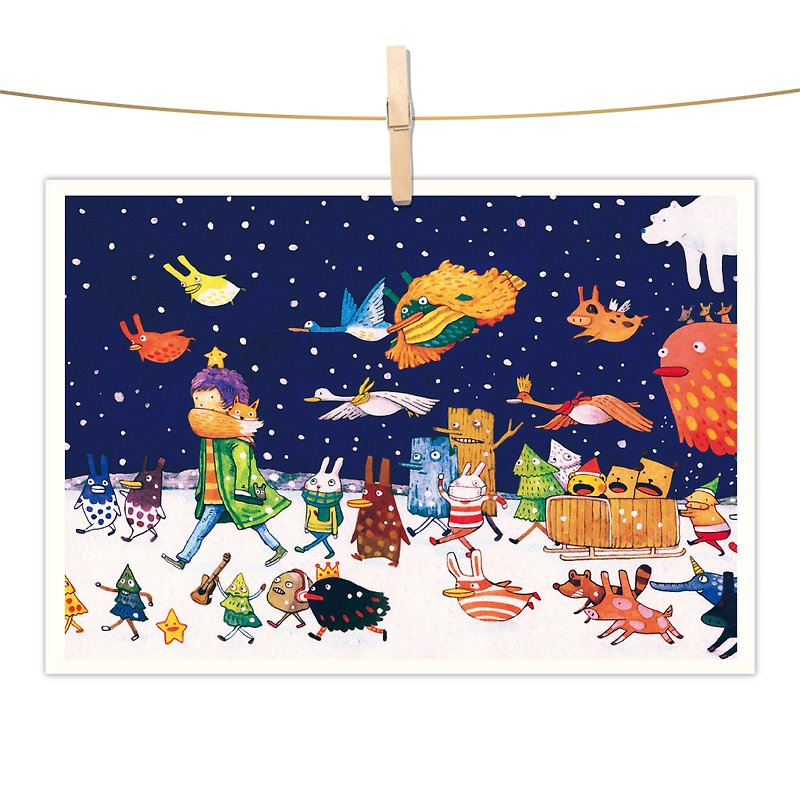 afu watercolor illustration postcard-a small parade of starry night - การ์ด/โปสการ์ด - กระดาษ สีน้ำเงิน