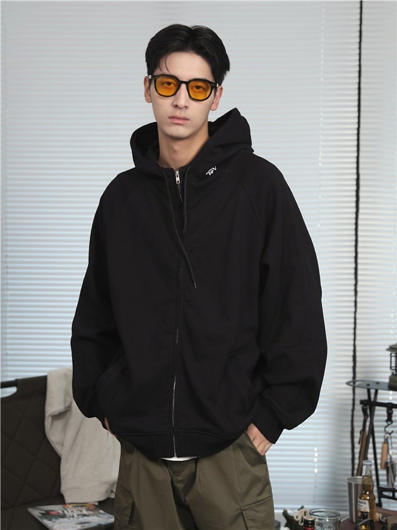 Japanese outdoor functional camping style high collar hooded zipper sweater tide brand loose - เสื้อยืดผู้ชาย - ผ้าฝ้าย/ผ้าลินิน สีดำ