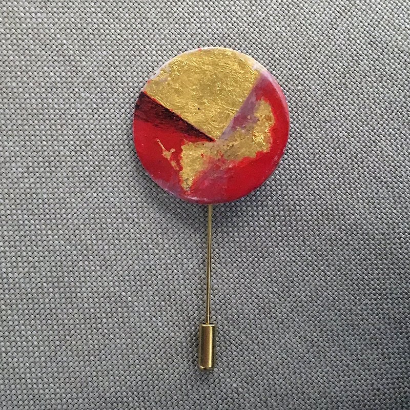 鎏金异彩－貝殼－圓形紅金－長胸針 - 胸針 - 其他材質 紅色