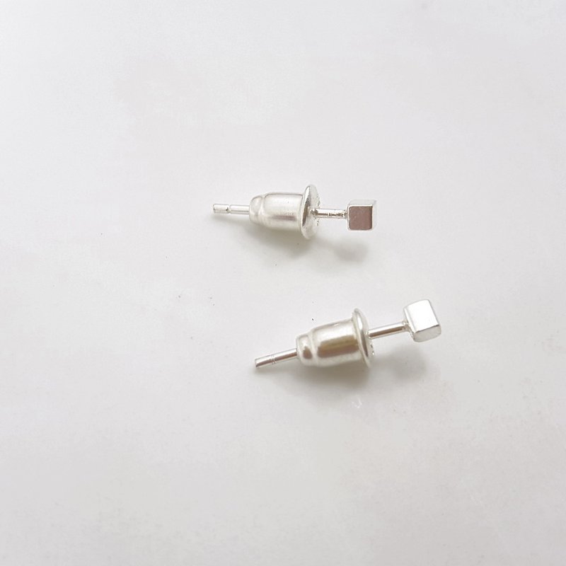 E14款-925純銀小方塊耳環(1對) - 耳環/耳夾 - 純銀 銀色