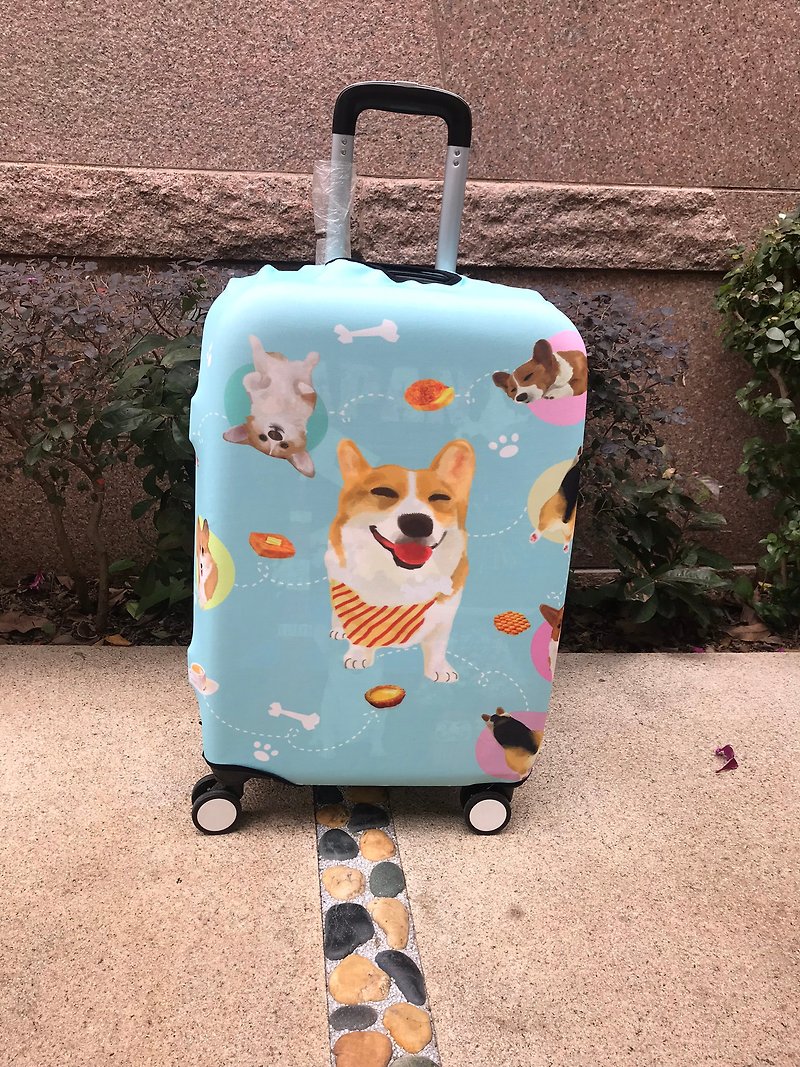Printed Corgi with Hong Kong famous food luggage cover protector - Luggage & Luggage Covers - Polyester 