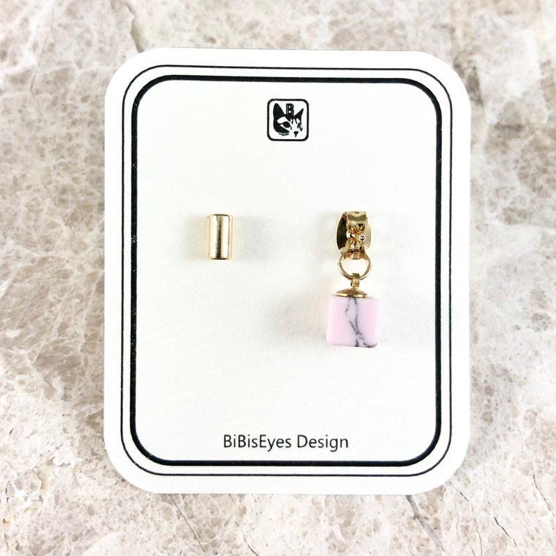 Bibi Fun Selection Series-Hot Fried Rice Cake (Gold) Pink Marble Stainless Steel Earrings - Earrings & Clip-ons - Stainless Steel 