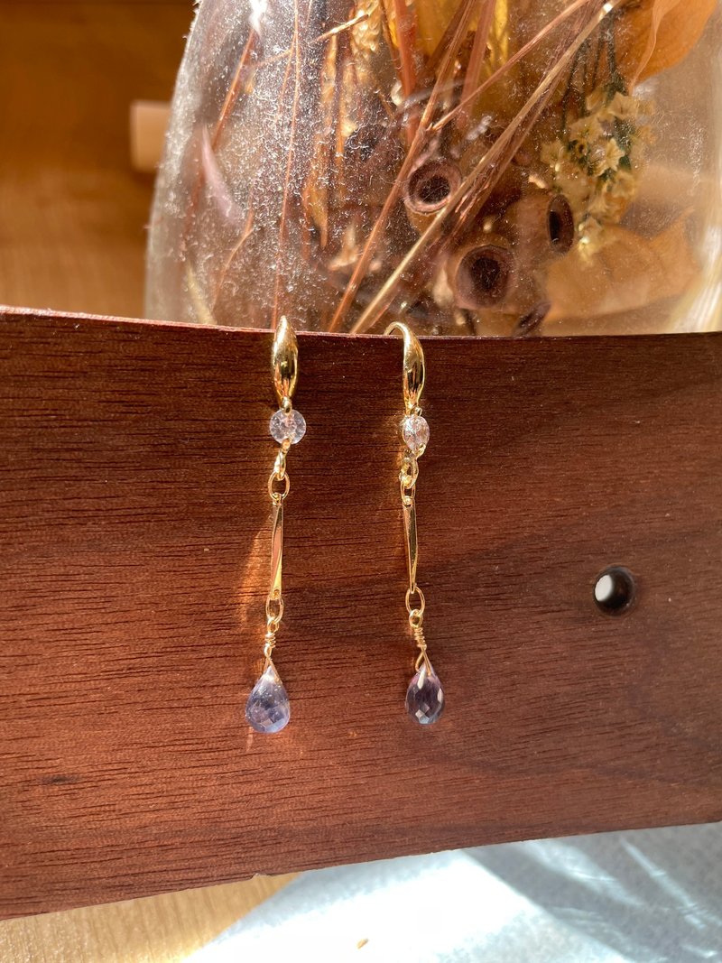 堇青石 天然石 耳勾 - 耳環/耳夾/耳骨夾 - 水晶 藍色