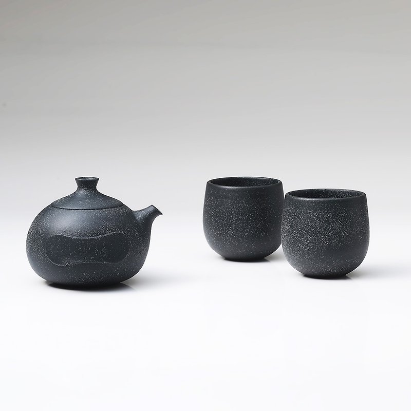 No two halls│ Rock mine tea pot set - Teapots & Teacups - Pottery Black