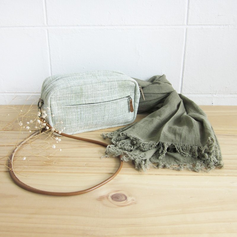 Goody Bag / Cross-body Bags Little Tan Width Bags  with Thai Saloo Cotton Scarf in Green Color - กระเป๋าแมสเซนเจอร์ - ผ้าฝ้าย/ผ้าลินิน สีเขียว