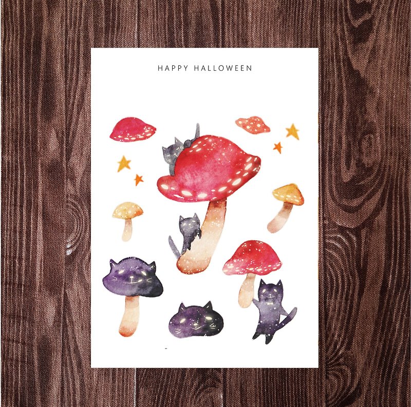 Halloween self-clipping sticker black cat red mushroom - Stickers - Paper Red