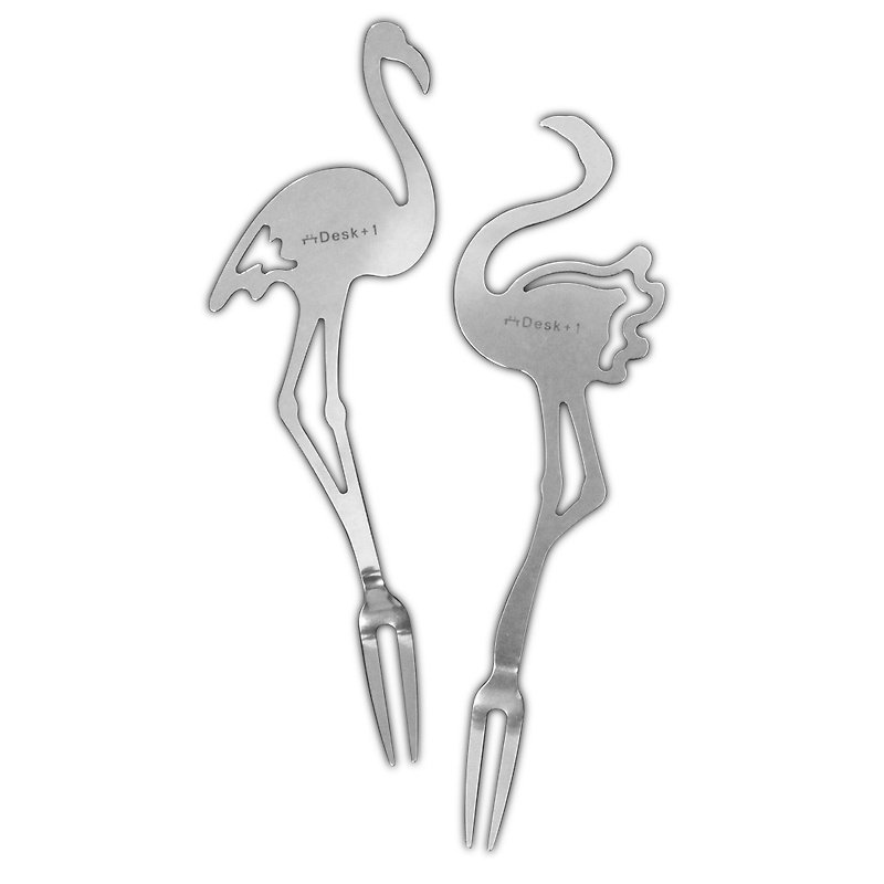 Desk+1 Flamingo Fruit Forks set (2 pieces) - Cutlery & Flatware - Stainless Steel Silver
