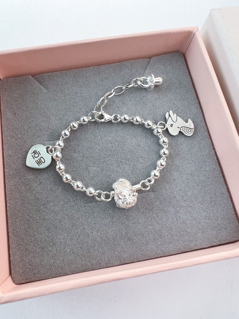 Baby dragon-three-dimensional dragon-engraved sterling silver bracelet-first birthday gift for full moon ceremony - Baby Accessories - Sterling Silver Silver