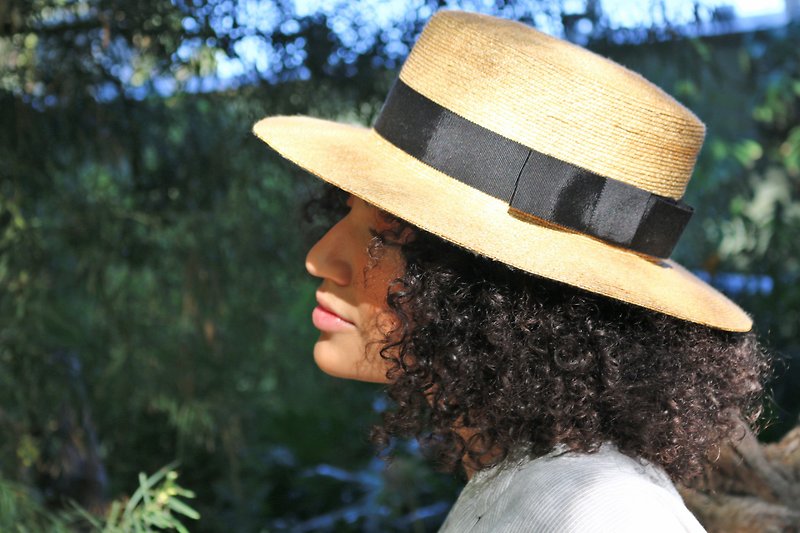 Straw Boater hat with wide brim Fred - หมวก - วัสดุอื่นๆ สีดำ