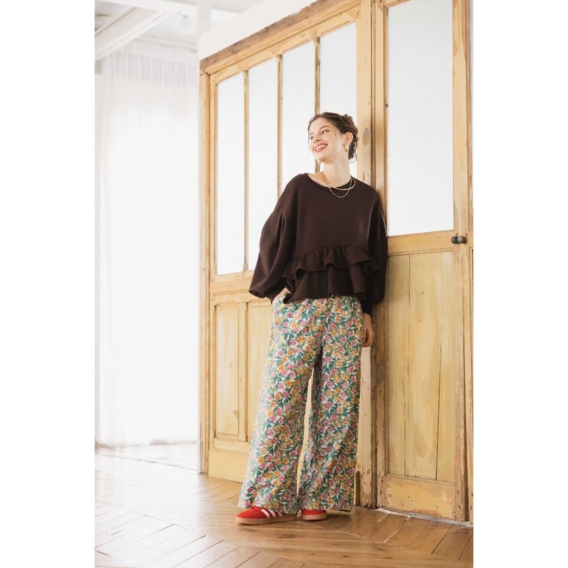 空想と憧れで描いた花柄、Petuniaカディ起毛カディパンツ - 女長褲 - 棉．麻 