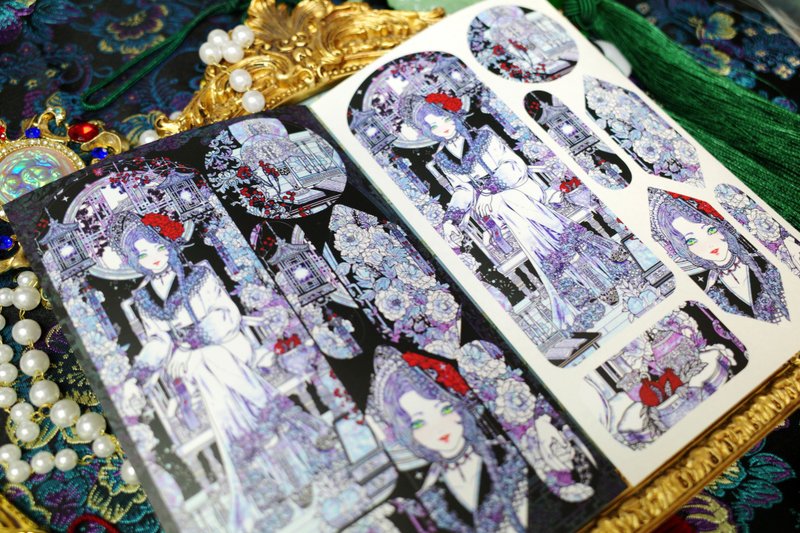 Morando - 2sheets Korean girl Folk Painting Sticker (libet) - 卡片/明信片 - 紙 藍色