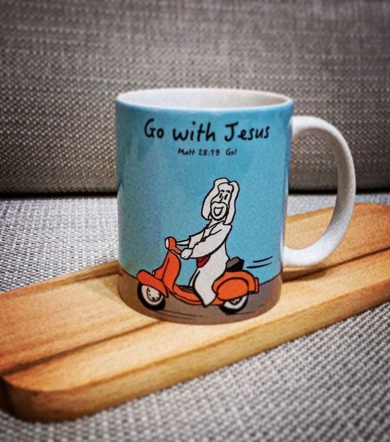 Go with Jesus mug hand-painted illustration style original Q version coffee cup - แก้วมัค/แก้วกาแฟ - ดินเผา 