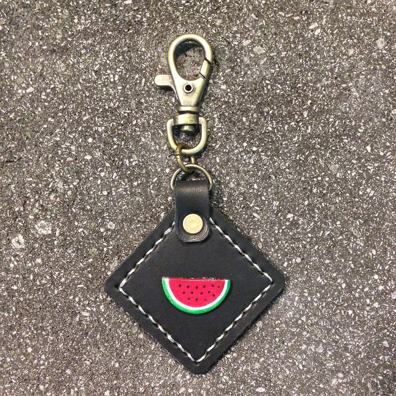 【Xuan Leather選。皮革】皮件食物系列［西瓜］萬用掛飾鑰匙圈 KEYRING - 鑰匙圈/鑰匙包 - 真皮 黑色