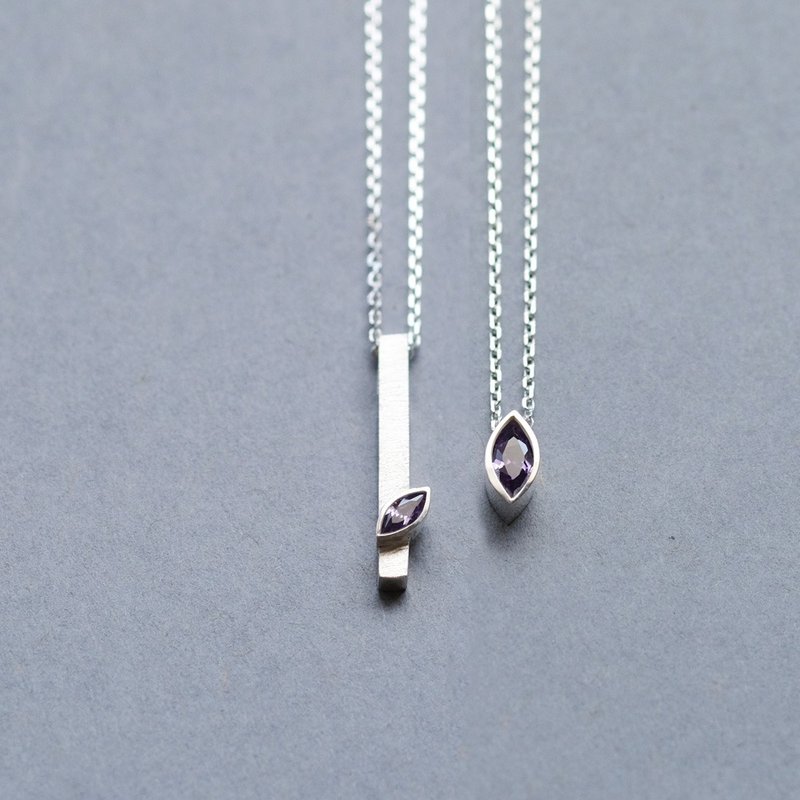 2コset) アメジスト マーキス ペア ネックレス シルバー925 - 項鍊 - 寶石 紫色