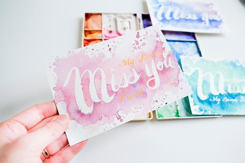 Paper Cards & Postcards Pink - Custom handwritten water brush lettering original copy postcard for friendship
