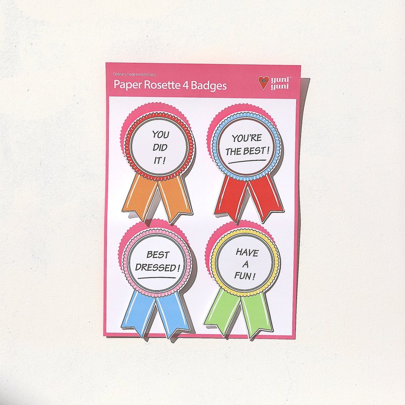 paper rosette, a set of 4 badges - เข็มกลัด/พิน - กระดาษ สีเหลือง