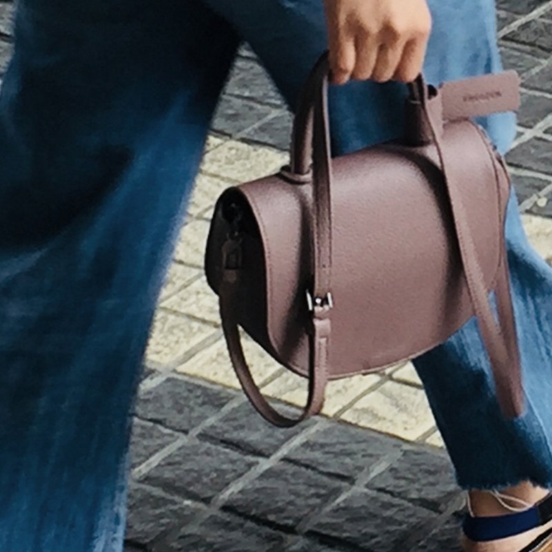 Semi circle cross body handbag or shoulder bag with shrimp paste - Handbags & Totes - Faux Leather 