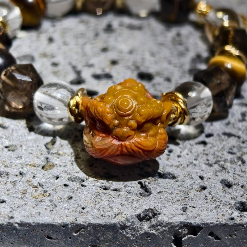 【Dream Crystal Art】豊穣 - クリスタルライオンデザインビーズブレスレット - ブレスレット - 半貴石 ゴールド