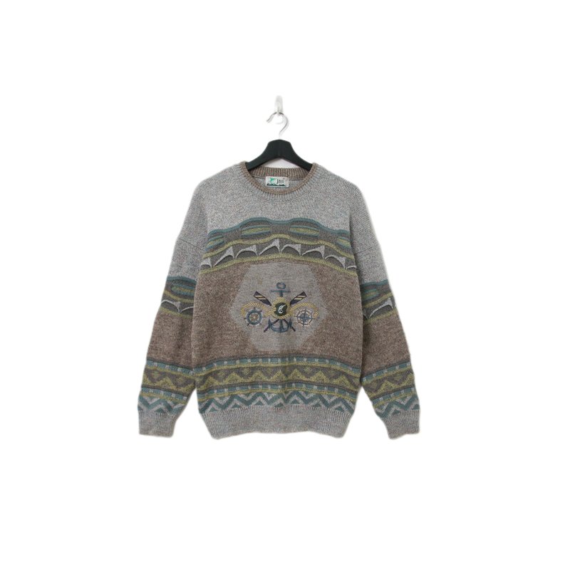 Back to Green-復古毛衣 灰階 船錨圖騰 ws-10 vintage sweater - 女毛衣/針織衫 - 聚酯纖維 