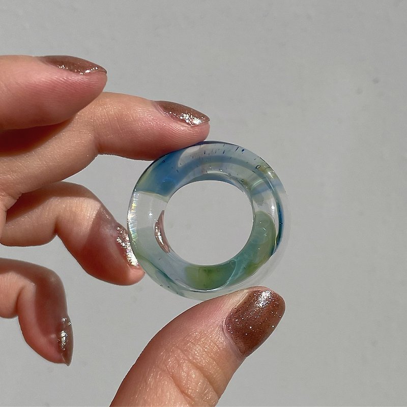 glass ring(earth) - 戒指 - 玻璃 藍色