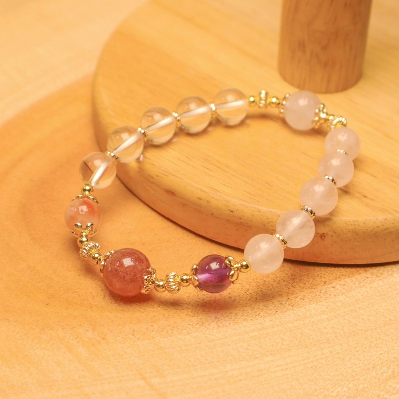 【See You Tomorrow】True Love Comes l Amethyst×White Quartz×Red Rabbit Hair×Pink Quartz×Strawberry Quartz - Bracelets - Crystal 