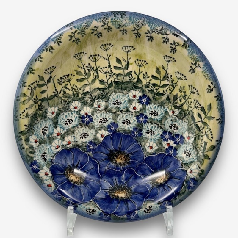 波蘭手繪手工陶-義麵盤 深圓盤 22.5cm 藍野芳蹤系列 - 盤子/餐盤/盤架 - 陶 藍色