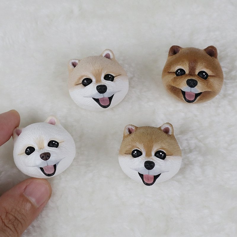 Pomeranian Head - Safety Pin / Magnet / Hair Ring / Charm / Identification Card Clip / Necklace - Badges & Pins - Other Materials 