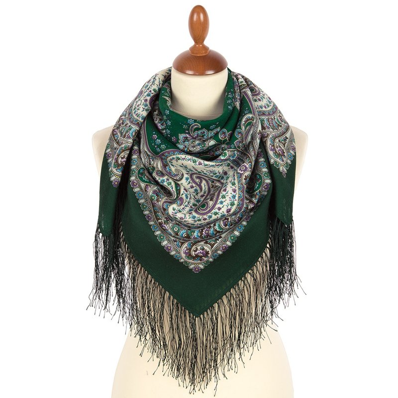Authentic Pavlovo Posad Russian Shawl Scarf Soft 100% Wool 89x89 cm 2046-9 - 絲巾 - 羊毛 綠色