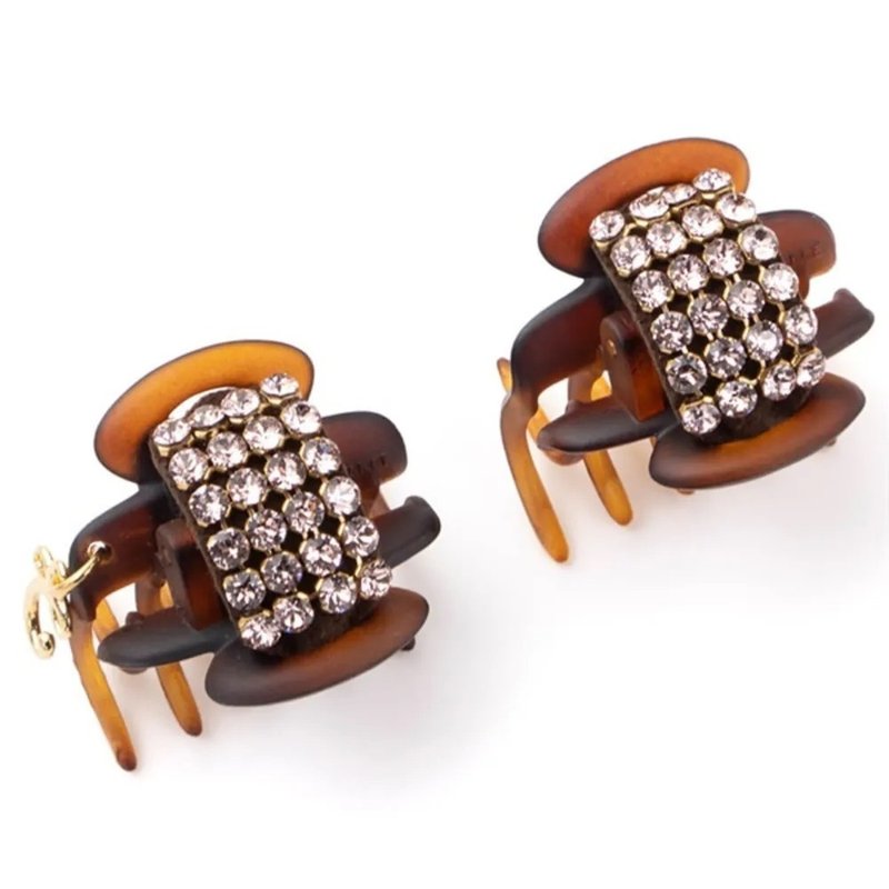 COMPLEX BIZ 水晶 甜心夾 兩件組 黑色灰鑽 - 髮夾/髮圈 - 水晶 咖啡色