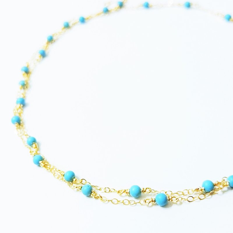 14kgf * 2WAY Turquoise station necklace / bracelet - Bracelets - Semi-Precious Stones Blue