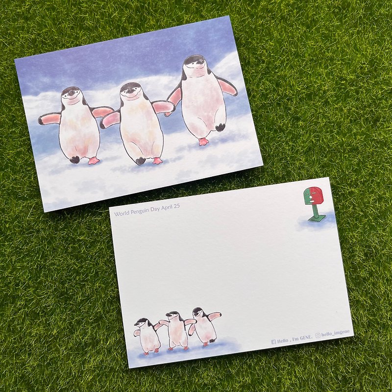 【こんにちはジーン(静か)】ペンギンの日孵化ペンギンポストカード - カード・はがき - 紙 ブルー