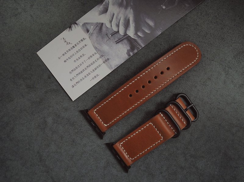 Customized Handmade Yellowish-Brown Leather AppleWatch Strap.iWatch Band.Gift - Watchbands - Genuine Leather Brown