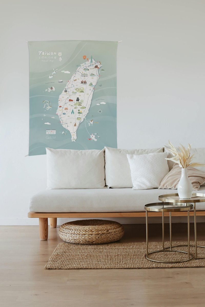 | Glimmer Whisper | Taiwan travel map - indoor texture hanging cloth - Posters - Cotton & Hemp Blue